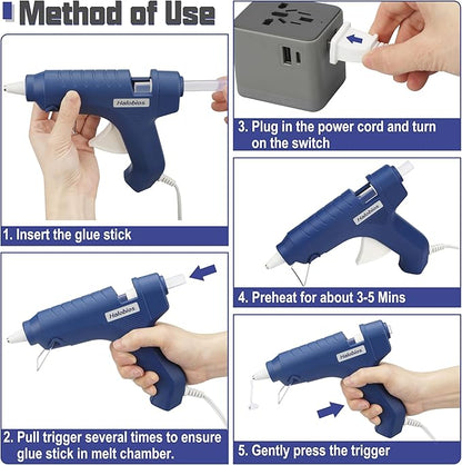 Hot Glue Gun with Preheating, 20 Glue Sticks, Full Size for DIY Crafts & Home Repairs (40W Blue)