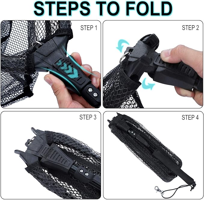 Sougayilang Fishing Net Fish Landing Net, Foldable Collapsible Telescopic Pole with EVA Handle, Durable Nylon Material Mesh, Safe Fish Catching or Releasing