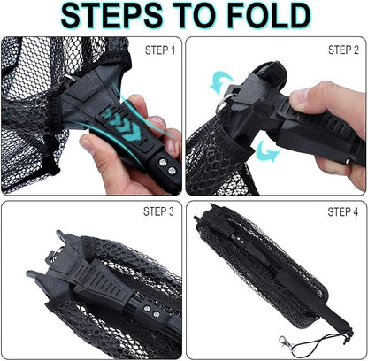 Sougayilang Fishing Net Fish Landing Net, Foldable Collapsible Telescopic Pole with EVA Handle, Durable Nylon Material Mesh, Safe Fish Catching or Releasing