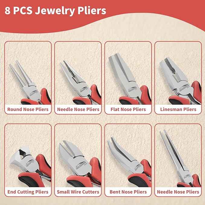8 Packs Jewelry Pliers Set, Jewelry Making Tools with Needle Nose Pliers, Wire Cutters, Round Nose pliers, Bent Nose Plier