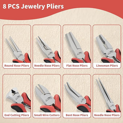 8 Packs Jewelry Pliers Set, Jewelry Making Tools with Needle Nose Pliers, Wire Cutters, Round Nose pliers, Bent Nose Plier