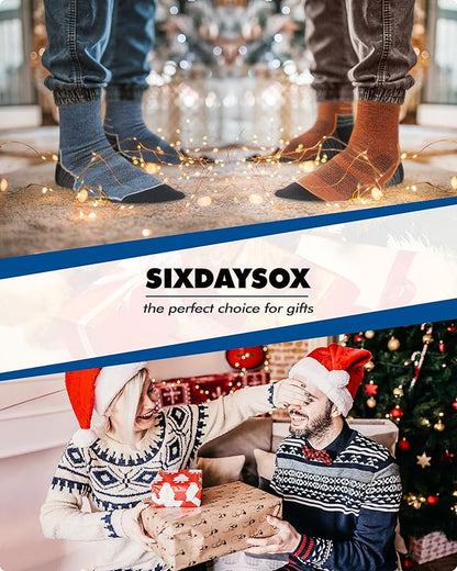 SIXDAYSOX Mens Merino Wool Hiking Socks, Moisture Wicking Cushioned Hiking Socks for Outdoor Trekking Cycling, 2 Pairs