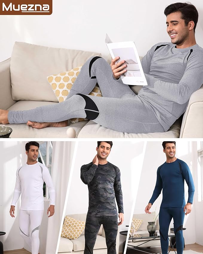 Muezna Men's Thermal Top and Bottom Set Underwear Long Johns Base Layer with Soft Fleece Lined