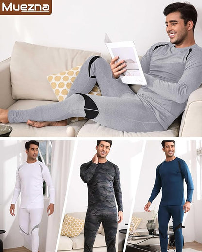 Muezna Men's Thermal Top and Bottom Set Underwear Long Johns Base Layer with Soft Fleece Lined