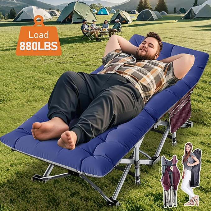 ABORON 2pack Folding Camping Cot for Adults, Portable 1200D Double Layer Oxford Sleeping Camp Cot, with Mattress, Carry Bag, Cot Bed for Tent Office, Support 500lbs