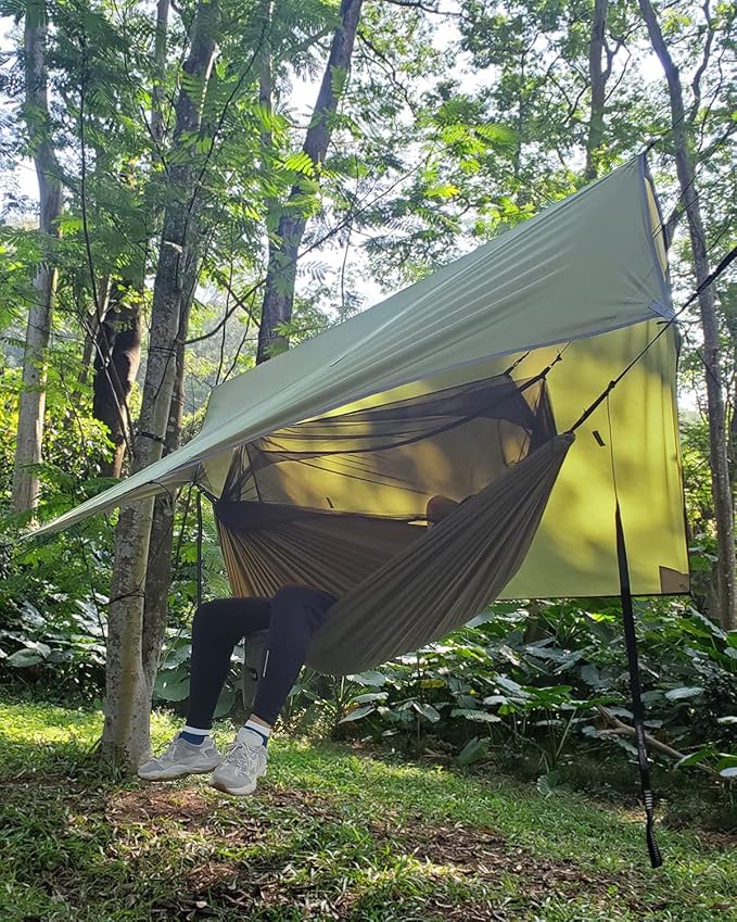 Sunyear Camping Hammock, Portable Single & Double Hammock with Net, 2 Person Hammock Tent with 2 * 10ft Straps, Best for Outdoor Hiking Survival Travel