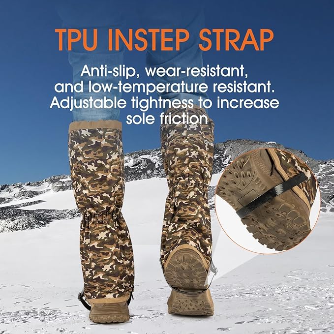 Waterproof Adjustable Leg Gaiters for Men and Women Snow Boot Gaiters for Hiking in Hunting Sand and Mud Mountain Climbing or Snowshoeing