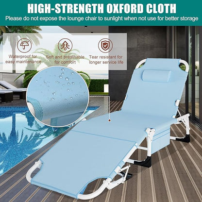 DoCred Heavy Duty Tanning Chair with Face Hole, Adjustable 5-Position Folding Chaise Lounge Chairs for Outside, Portable Lay Flat Beach Lounge Chair for Outdoor Sunbathing Beach Pool Lawn Camping