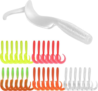 Curly Style Tail Worms Fishing Lures – Realistic Wavy Tail Soft Bait Grub Swimbaits for Saltwater & Freshwater Fishing, Available in 4 Inch & 6 Inch, Perfect for Bass, Trout, Crappie, & More