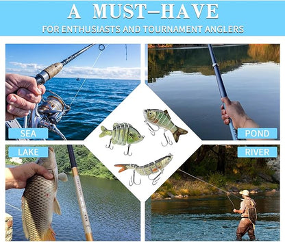 Fishing Lures for Freshwater and Saltwater, CHSMONB 6 Pcs Slow Sinking Most Lifelike Jointed Swimbait for Bass Trout Crappie Walleye Pike, Amazing Gifts for Men and Family