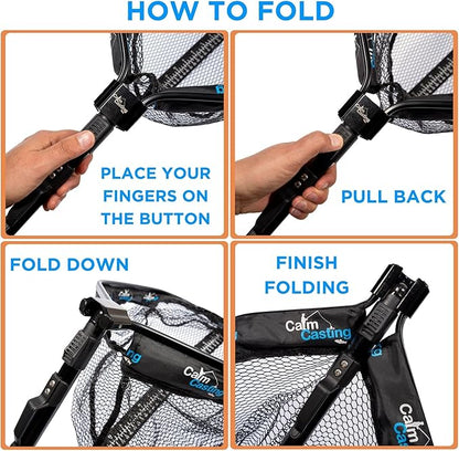 3in1 Floating Fishing Net with inbuilt Weighing Scale & Ruler for Kayak, Fly, Bass, Trout, Salmon, Steelhead Fishing, Rubber Coated Landing net for Catch & Release, Lightweight & Folding