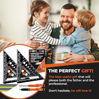 THORVALD 2 Carpenter Square 7 inch (1/16" Precision) + 2 Pencils + 12 Leads - T Square Multi-Purpose Carpenter Tools : Wrench, Protractor, Ruler, Marking Gauge, Drill Gauge, Carpentry Pencil