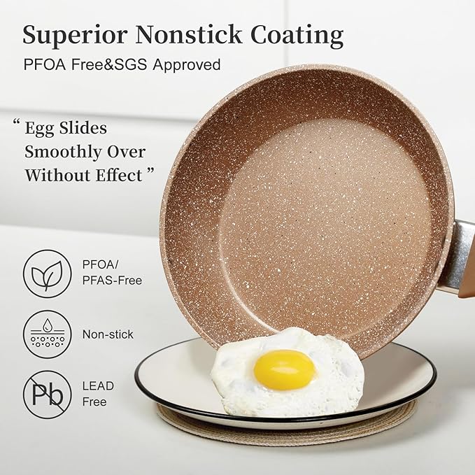 Innerwell Nonstick Frying Pan Set, Set of 3 Non Stick Frying Pans, Gold Granite Induction Cookware, 8inch&9.5inch&11inch Skillet Omelette Egg Frying Pan Set, kitchen Cooking Pan Set, PFOA&PFAS Free