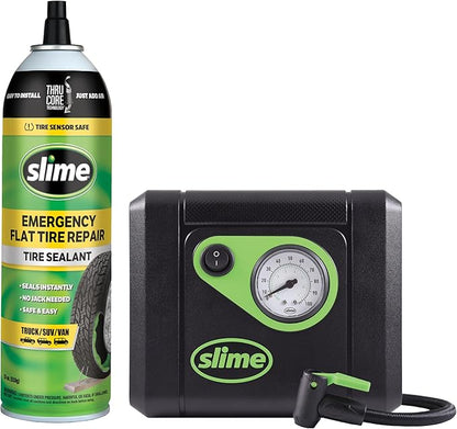 Slime 50166 Flat Tire Puncture Repair, Smart Spair Plus, Emergency Kit for Car Tires, Includes Sealant and Tire Inflator Pump, Suitable forTruck/SUV, 18 Min Fix