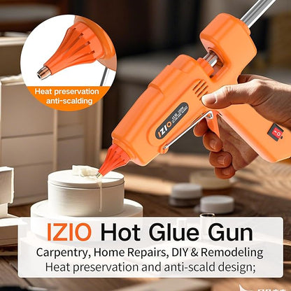 IZIO hot glue gun and sticks set with 21 glue sticks(7/16"), storage pouch, copper nozzle,Equipped with anti scalding mouth, safe switch, ergonomic grip, lightweight for diy projects, home repairs.