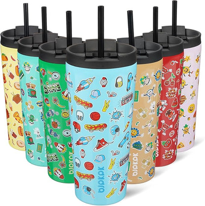 BJPKPK 22oz Insulated Tumbler With lid And Straw Stainless Steel Tumblers Travel Coffee Mug Reusable Thermal Cup,Playground