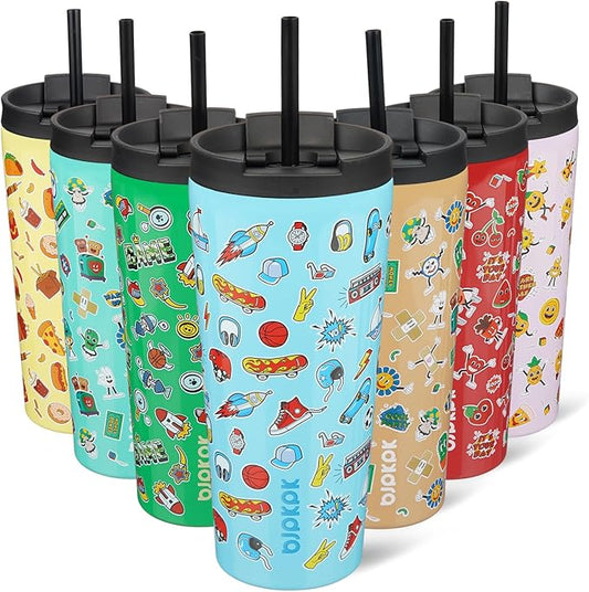 BJPKPK 22oz Insulated Tumbler With lid And Straw Stainless Steel Tumblers Travel Coffee Mug Reusable Thermal Cup,Playground