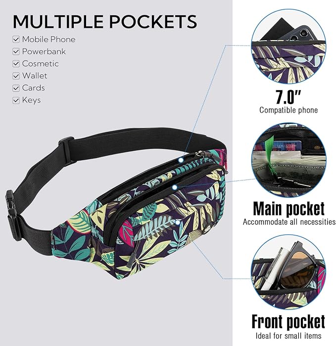 WATERFLY Fanny Pack Waist Bag: Small Hip Pouch Bum Bag Fannie Pack Phanny Fannypack Waistpack Bumbag Beltbag Sport Slim Fashionable for Jogging Hiking Hiker Woman Man