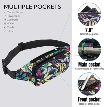 WATERFLY Fanny Pack Waist Bag: Small Hip Pouch Bum Bag Fannie Pack Phanny Fannypack Waistpack Bumbag Beltbag Sport Slim Fashionable for Jogging Hiking Hiker Woman Man
