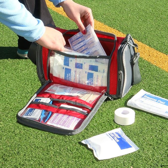 24/7 First Aid Coaches' First Aid Kit, Sports First Aid Kit Duffel Bag for Basketball, Baseball, Football, Volleyball, and Soccer Coaches, 189 Pieces