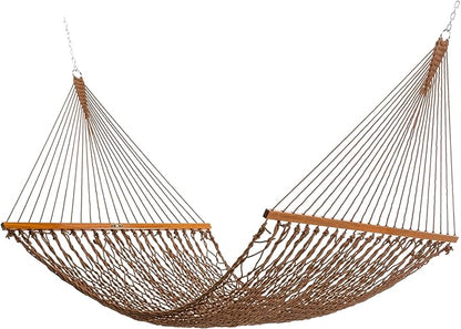 Original Pawleys Island Large Antique Brown DuraCord Rope Hammock – 13 ft. x 55 in., 2-Person, 450 lb Capacity, Oak Spreader Bar, Zinc-Plated Hardware, Handcrafted in The USA