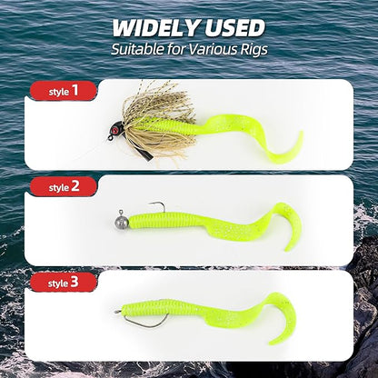 Curly Style Tail Worms Fishing Lures – Realistic Wavy Tail Soft Bait Grub Swimbaits for Saltwater & Freshwater Fishing, Available in 4 Inch & 6 Inch, Perfect for Bass, Trout, Crappie, & More