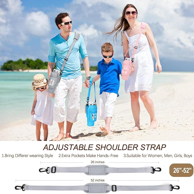 Initial Water Bottle Holder with Strap for Stanley 40 oz Tumbler/Simple Modern 40 oz Tumbler,Water Bottle Carrier Bag with Strap,Personalized A-Z Phone Pocket for Stanley Cup Accessories