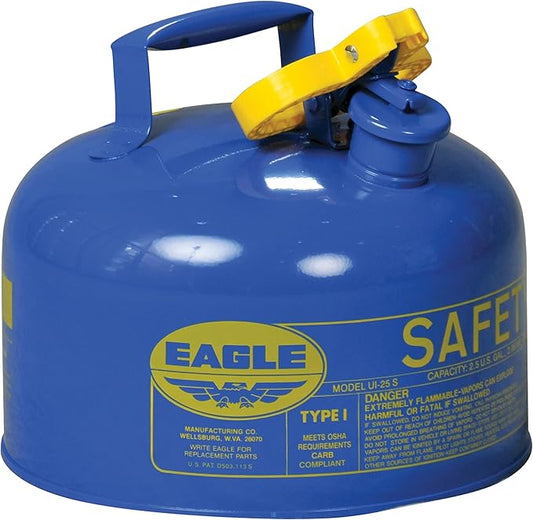 Eagle 2.5 Gallon Type I Blue Safety Gas Can for Kerosene with Flame Arrester and Self-Closing Lid, Made in the USA, Galvanized Steel Flammable Storage Can, UI25SB