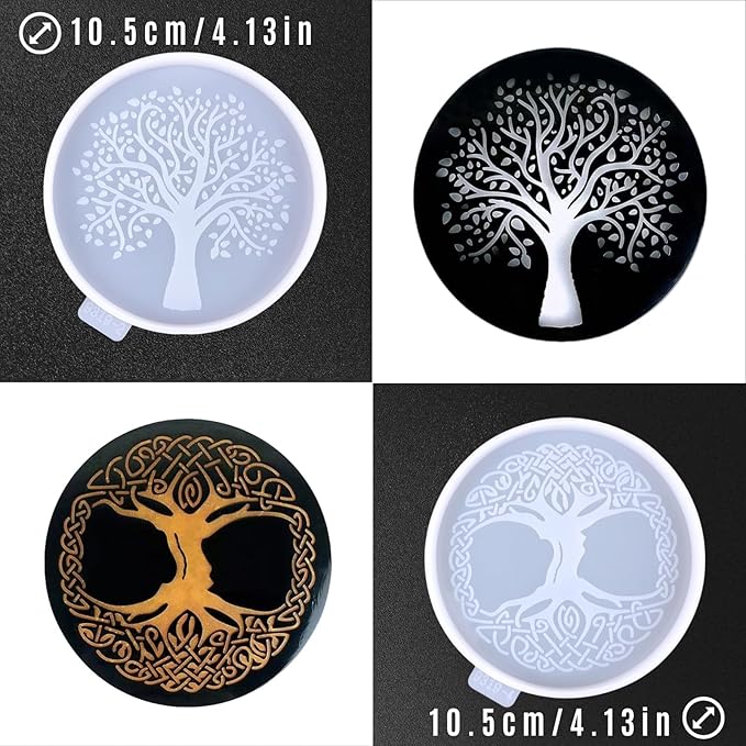 2pcs Tree of Life Coaster Silicone Molds, Tree of Life Epoxy Resin Casting Mold for Drink Coasters, Cup Mats, Home Decor, Handmade Crafts