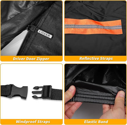 Universal Car Cover Waterproof All Weather 210D-PU, UV Sun Rain Protection, Fits for SUV Length Up to 181", with Left Side Zipper, Black