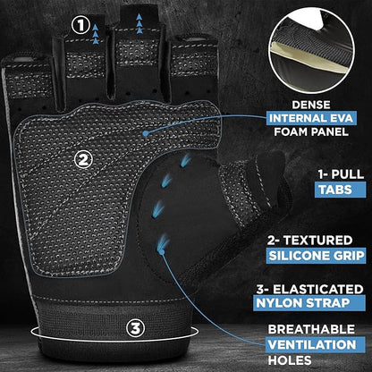 RDX Weight Lifting Gloves Gym Fitness Workout, Anti Slip Palm Protection Half Finger Exercise Glove for Powerlifting Deadlifting Bodybuilding Calisthenics Cycling Rowing Climbing Training, Men Women