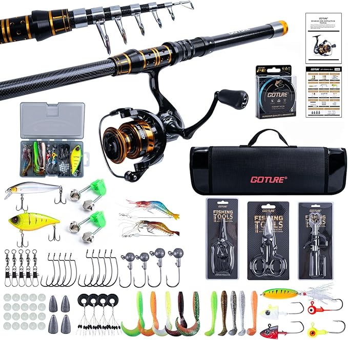 Goture Fishing Rod and Reel Combos,1.8M-2.7M Telescopic Fishing Pole Spinning Reel Line Lures Set with Carrier Bag,Telescopic Rod Kit for Starter Travel Saltwater Freshwater Gear Gift