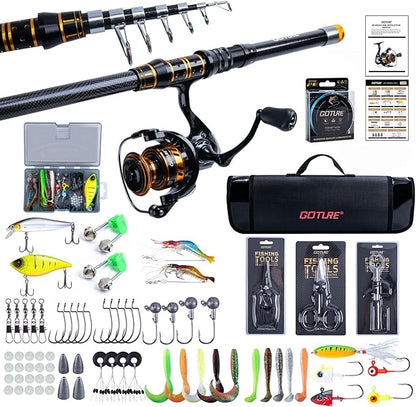 Goture Fishing Rod and Reel Combos,1.8M-2.7M Telescopic Fishing Pole Spinning Reel Line Lures Set with Carrier Bag,Telescopic Rod Kit for Starter Travel Saltwater Freshwater Gear Gift