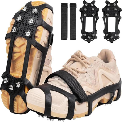 Ice Cleats Crampons for Shoes and Boots Non Slip Ice Grippers 9 Studs Snow Traction Cleat Crampons for Hiking Boots Women Men Winter Walking Hiking Ice Fishing Gear