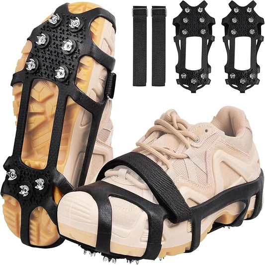 Ice Cleats Crampons for Shoes and Boots Non Slip Ice Grippers 9 Studs Snow Traction Cleat Crampons for Hiking Boots Women Men Winter Walking Hiking Ice Fishing Gear