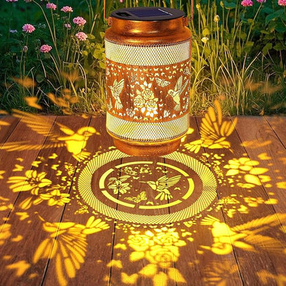 2 Pack Hummingbird Solar Lanterns Outdoor Waterproof Solar Garden Decor, Birthday Gifts for Christmas Women Mom Grandma, Metal Hanging Lights with Shepherd Hook for Yard Patio Pathway Backyard Porch