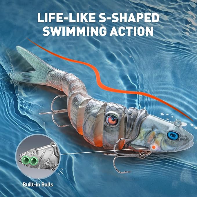 Handing Swimbaits for Bass Pike Walleye, 3 Pieces Lifelike Multi-Jointed Fishing Lures with Mustad Hooks, Fishing Bait for Freshwater and Saltwater