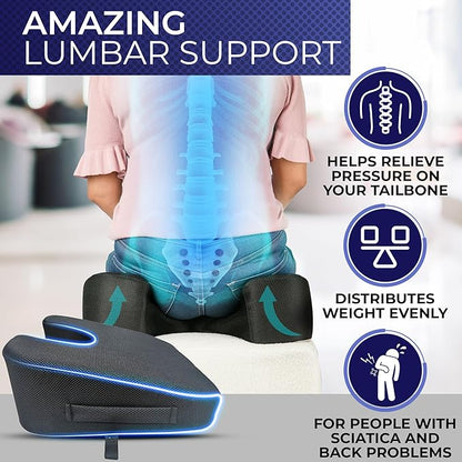 YogiBum Patented Cushion | Extra Large Tailbone Gap | Med Size for 150-190lbs | XL Size for 190lbs+ | Relief for LowBack, Tailbone, Sciatica, Hemorrhoids | Snug Fit on Office/Computer Chairs