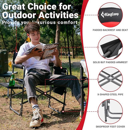 KingCamp Heavy Duty Camping Director Chair, Folding with Side Table & Storage, Red