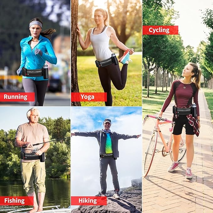 Hydration Running Belt for Women Men Running Fanny Pack with Foldable Water Bottle Holder (Bottles NOT Included) for Walking No Bounce Adjustable Waist Pouch for Runners Jogging