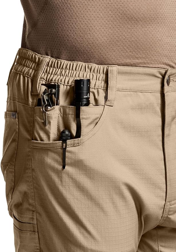 CQR Men's Flex Stretch Tactical Pants, Water Resistant Ripstop Cargo Pants, Lightweight EDC Outdoor Work Hiking Pants