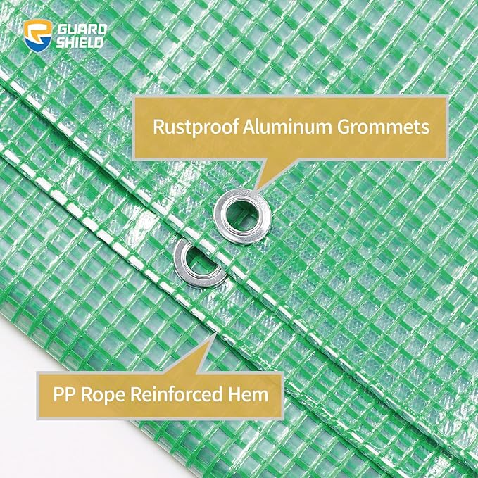 GUARD SHIELD Clear Green Tarp Heavy Duty 12x20 Feet Waterproof for Greenhouse Outdoor Garden Poly Cover UV Resistant 3x3 Weave 10mil