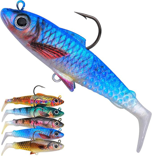 Fishing Soft Plastic Lures - Pre-Rigged Soft Fishing Lures - Great Action Swimbaits with Spinner - Fishing Gear for Bass Trout Walleye, Crappie Fishing Jigs Bait