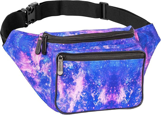 Fanny Pack Belt bag - Crossbody Waist Bag for Men or Women - Hands-Free, Waterproof Large Bumbag for Hiking, Running, and Travel (Galaxy Outer Space)