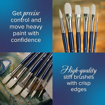 Silver Brush Limited BR-1950 Bristlon Long Handle Round Brushes with Stiff White Synthetic Tips, 7pc Premium Painting Set for Acrylic, Oils, Gouache, Watercolor & All Media, Sizes 00, 0, 1, 2, 3, 4, 6