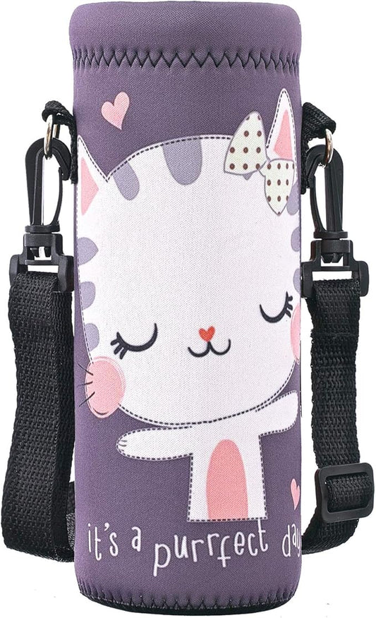 RICHEN Neoprene Water Bottle Carrier Bag with Adjustable Shoulder Strap,Insulated Water Bottle Cover for Stainless Steel/Glass/Plastic Bottles