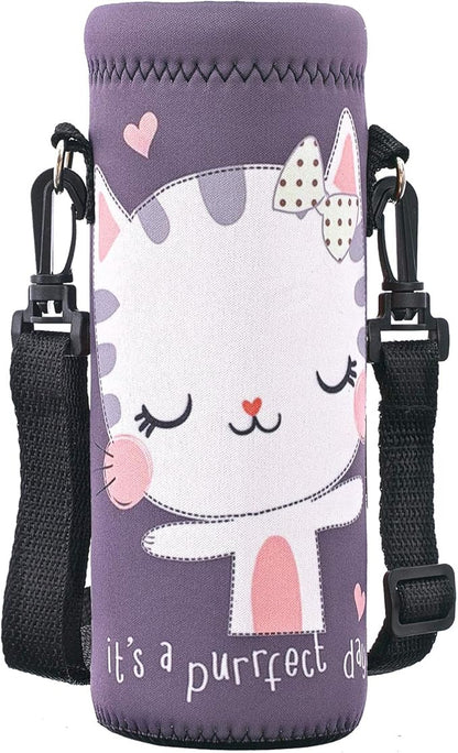 RICHEN Neoprene Water Bottle Carrier Bag with Adjustable Shoulder Strap,Insulated Water Bottle Cover for Stainless Steel/Glass/Plastic Bottles