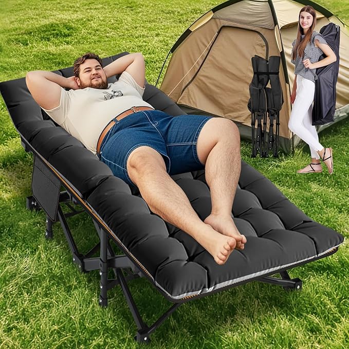 ABORON 2PK Folding Camping Cot for Adults, Double Layer 1200D, 500lb Capacity, Heavy Duty Guest Cot with Mat & Carrying Bag for Indoor & Outdoor Use