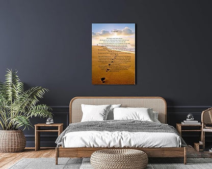 Footprints in the Sand Canvas Prints Wall Art, Footprints in the Sand Wall Art Decor, Inspirational Christian Poem Wall Poster Gift, Beach Picture Wall Art for Living Room Beach Office 28"Wx40"HInches