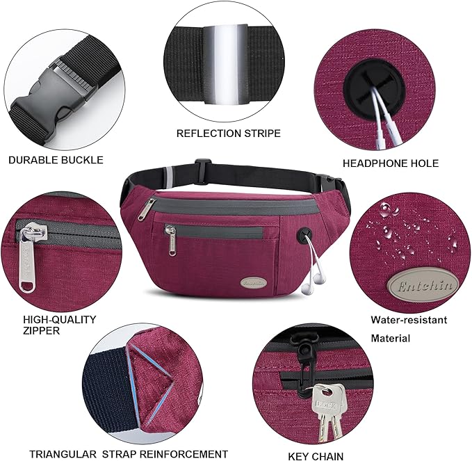 Entchin Fanny Pack for Women Men,Crossbody Belt Bag with 4-Zipper Pockets,Adjustable Waist Bag Pack,One of the Most Popular Travel Essential Gifts for Walking,Traveling,Cycling